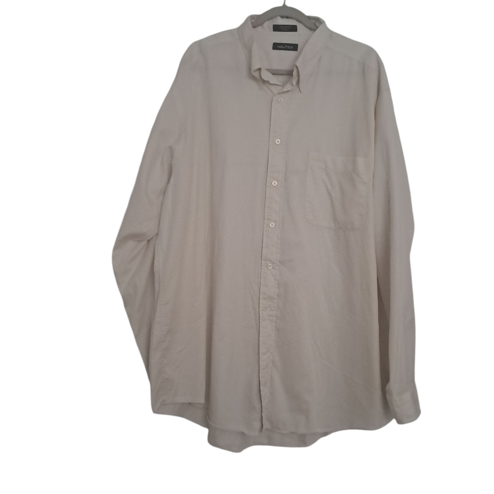 Nautica Men's Light Beige Casual Button-Down Shirt 100% Cotton
